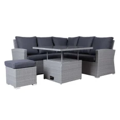 Veranda & Terrasse|Loungemøbler Salg-Hagemøbelsett HOME4YOU Samuel bord, hjørnesofa og ottoman Grå
