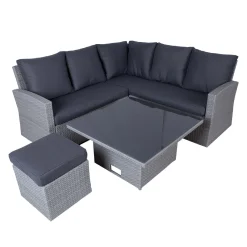 Veranda & Terrasse|Loungemøbler Salg-Hagemøbelsett HOME4YOU Samuel bord, hjørnesofa og ottoman Grå