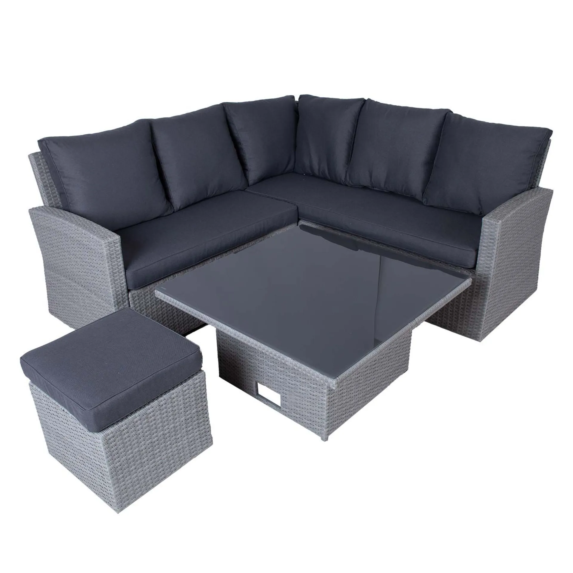 Veranda & Terrasse|Loungemøbler Salg-Hagemøbelsett HOME4YOU Samuel bord, hjørnesofa og ottoman Grå