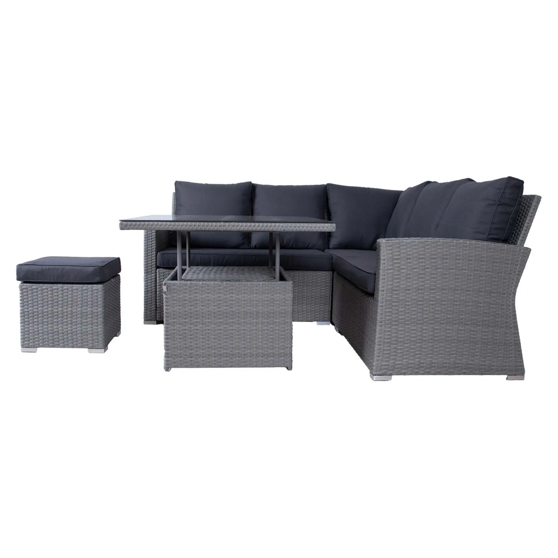 Veranda & Terrasse|Loungemøbler Salg-Hagemøbelsett HOME4YOU Samuel bord, hjørnesofa og ottoman Grå