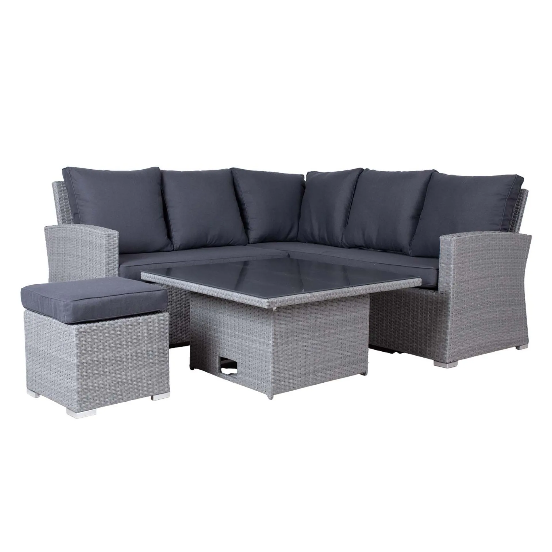 Veranda & Terrasse|Loungemøbler Salg-Hagemøbelsett HOME4YOU Samuel bord, hjørnesofa og ottoman Grå