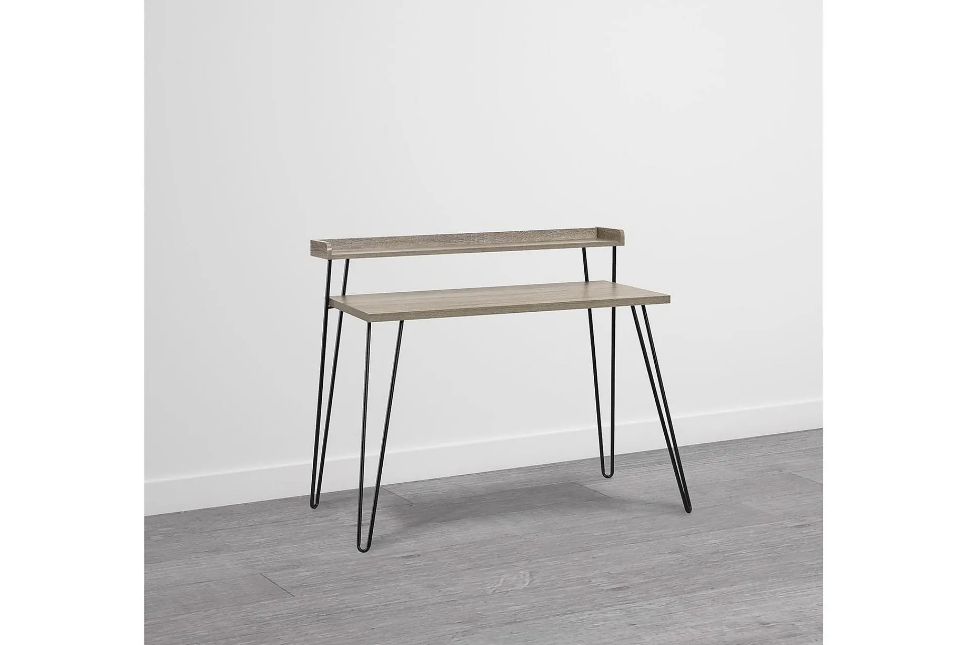 Dorel Home Kontorbord-Haven Skrivebord 114 cm med Oppbevaringshylle Grå/Svart Grå eik