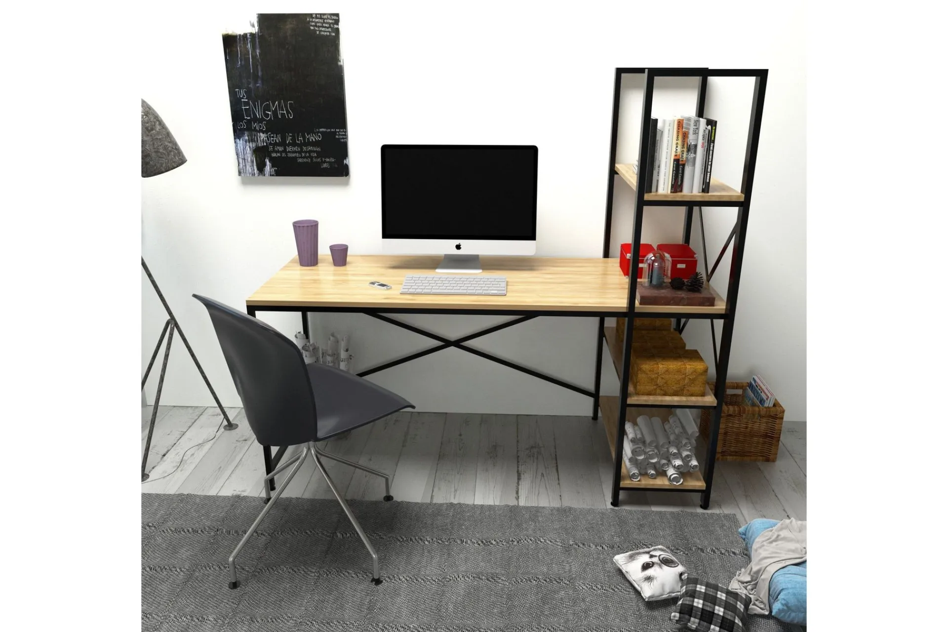 Hejde Skrivebord 160 cm med Oppbevaringshyller