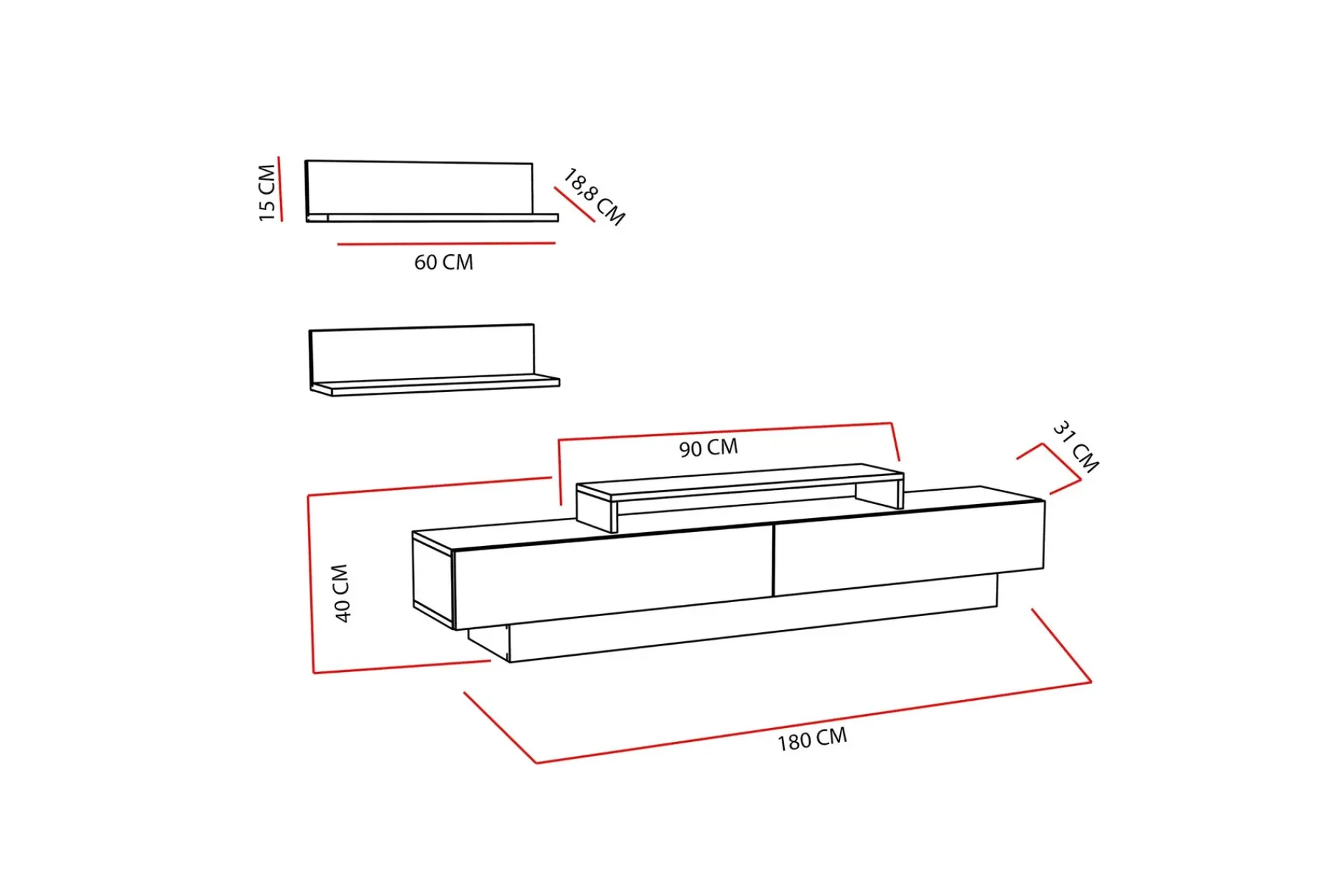 Tv-Møbelsett-Hejde TV-Benk 180 cm Hvit