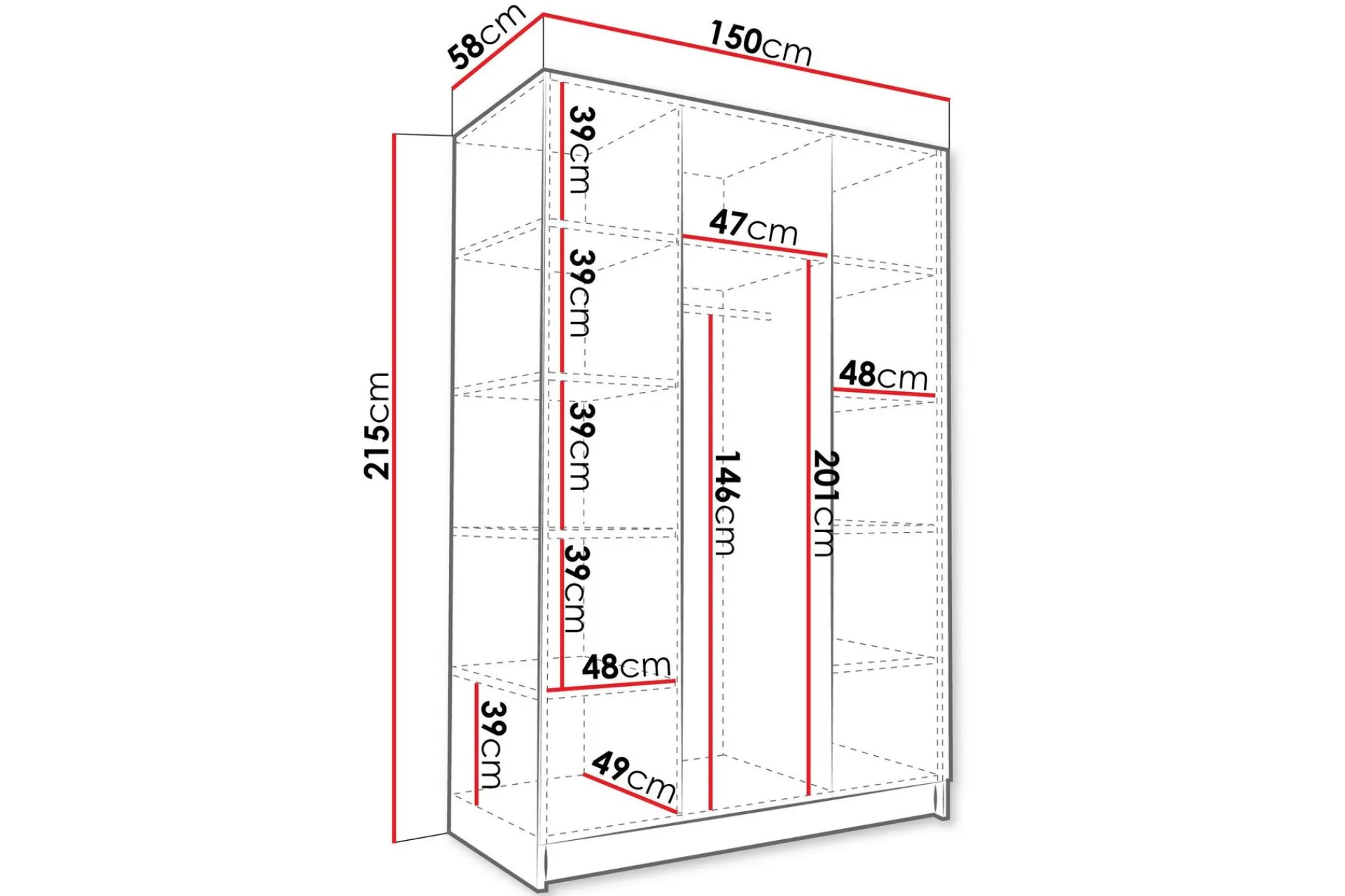 Herrljunga Garderobe med Speil 150 cm