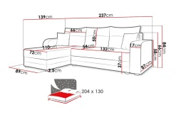 Sofa Med Sjeselong-Hewlet Sofa med Divan 3-seter Svart/Beige