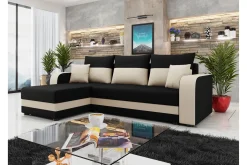 Sofa Med Sjeselong-Hewlet Sofa med Divan 3-seter Svart/Beige