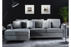 Velour Sofa & Fløyel Sofa-Hjørnesofa 4-seters H med sovefunksjon fløyelsgrå OSLO Grey