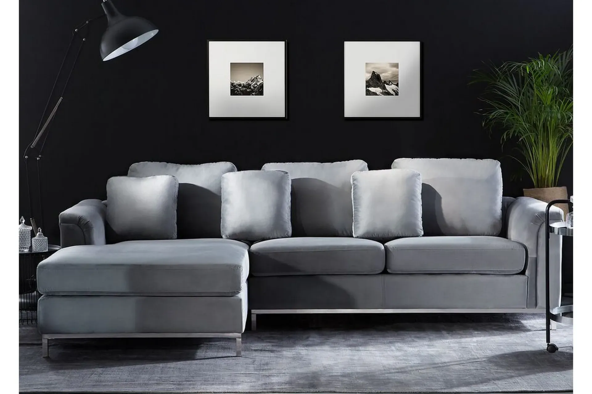 Velour Sofa & Fløyel Sofa-Hjørnesofa 4-seters H med sovefunksjon fløyelsgrå OSLO Grey