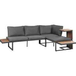 Veranda & Terrasse|Loungesett-Hjørnesofa utendørs med bord 4-seter Pienza høyrevendt Grå/Brun/Svart