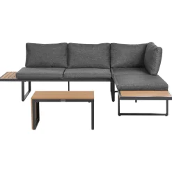 Veranda & Terrasse|Loungesett-Hjørnesofa utendørs med bord 4-seter Pienza høyrevendt Grå/Brun/Svart