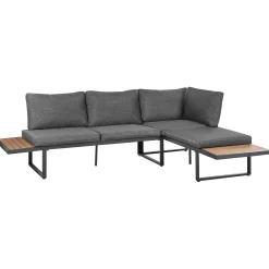 Veranda & Terrasse|Loungesett-Hjørnesofa utendørs med bord 4-seter Pienza høyrevendt Grå/Brun/Svart