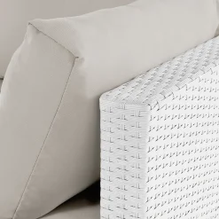 Veranda & Terrasse|Loungesett-Hjørnesofa utendørs med bord 4-seter Sano høyrevendt modulær kunstrotting Hvit/Beige