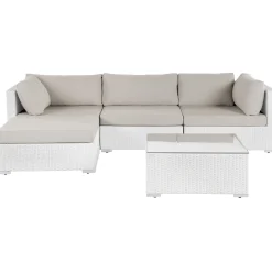 Veranda & Terrasse|Loungesett-Hjørnesofa utendørs med bord 4-seter Sano høyrevendt modulær kunstrotting Hvit/Beige