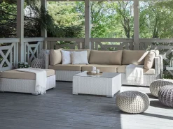 Veranda & Terrasse|Loungesett-Hjørnesofa utendørs med bord 4-seter Sano høyrevendt modulær kunstrotting Hvit/Beige