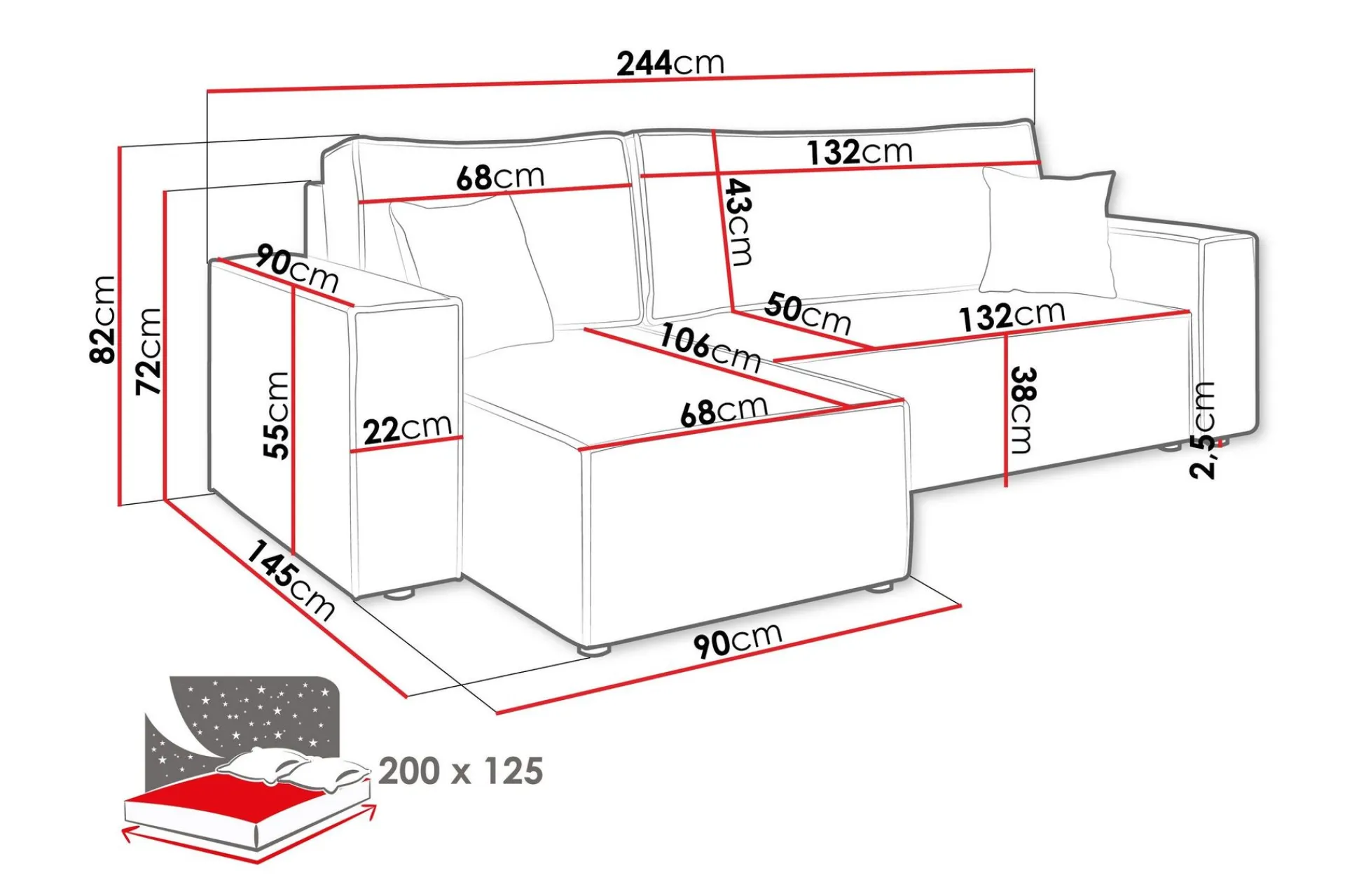 Hobson Sofa med Divan 3-seter