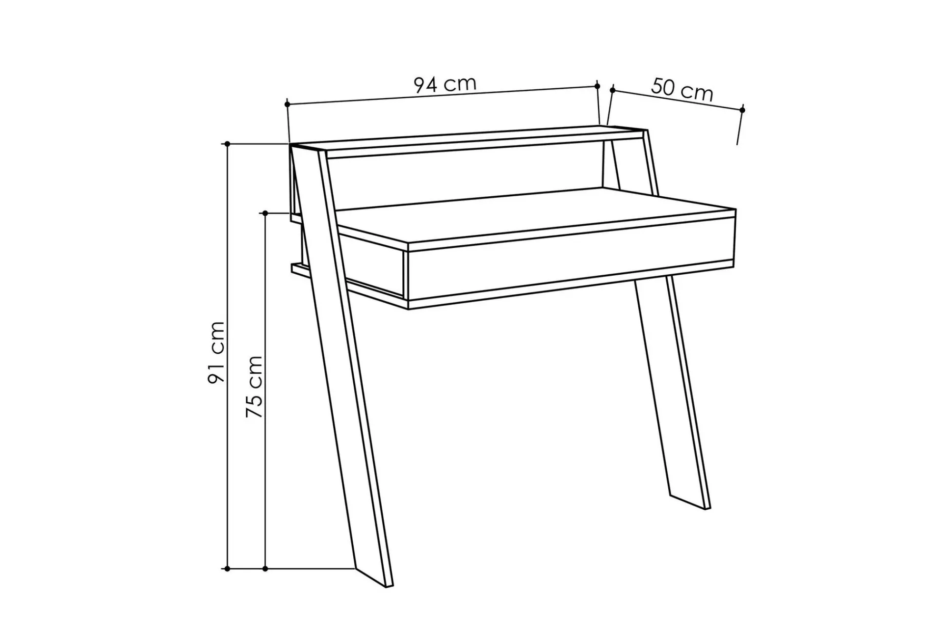 Kontorbord-Homitis Veggskrivebord 94 cm med Oppbevaringsskuff + Hylle Hvit