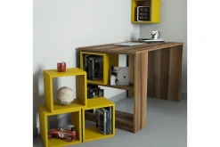 Kontorbord-Hovdane Skrivebord 120 cm med Oppbevaring Hylle + Vegghylle Brun,Gul