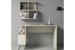 Kontorbord-Hovdane Skrivebord 120 cm med Oppbevaringshylle + Bokhylle L Svart,Hvit