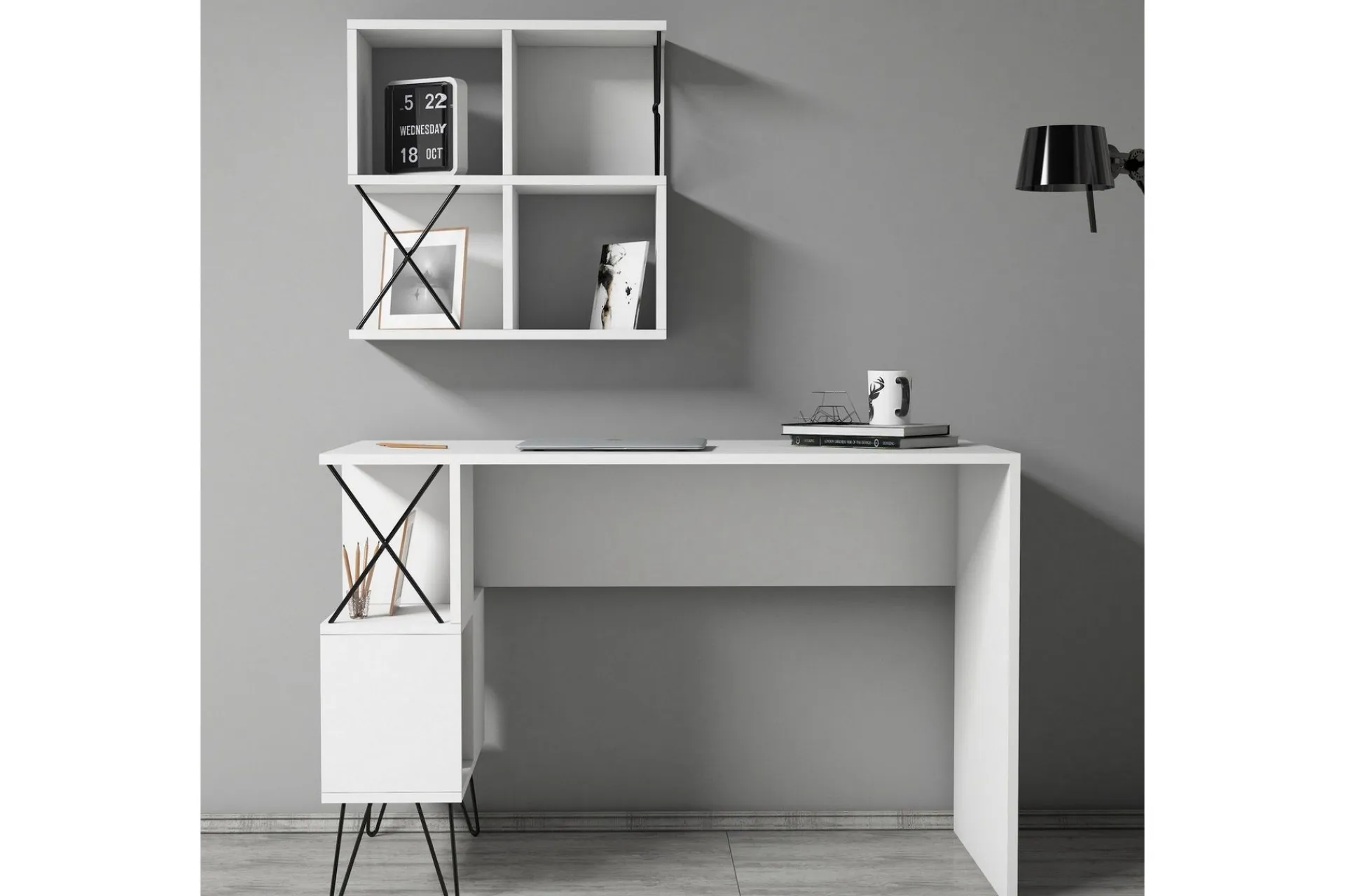 Hovdane Skrivebord 120 cm med Oppbevaring Hylle + Bokhylle L