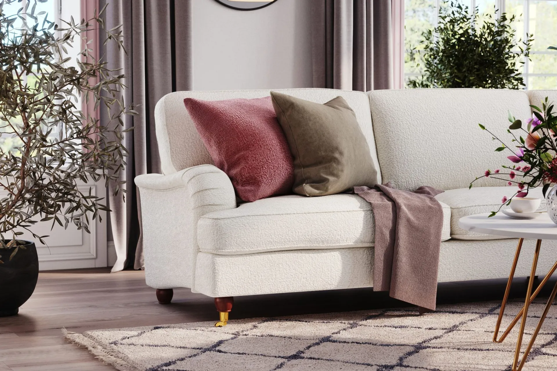 Bloomington Hjørnesofa-Howard Lyx 6-seters Høyrevendt L-formet Hjørnesofa i Bouclé Hvit