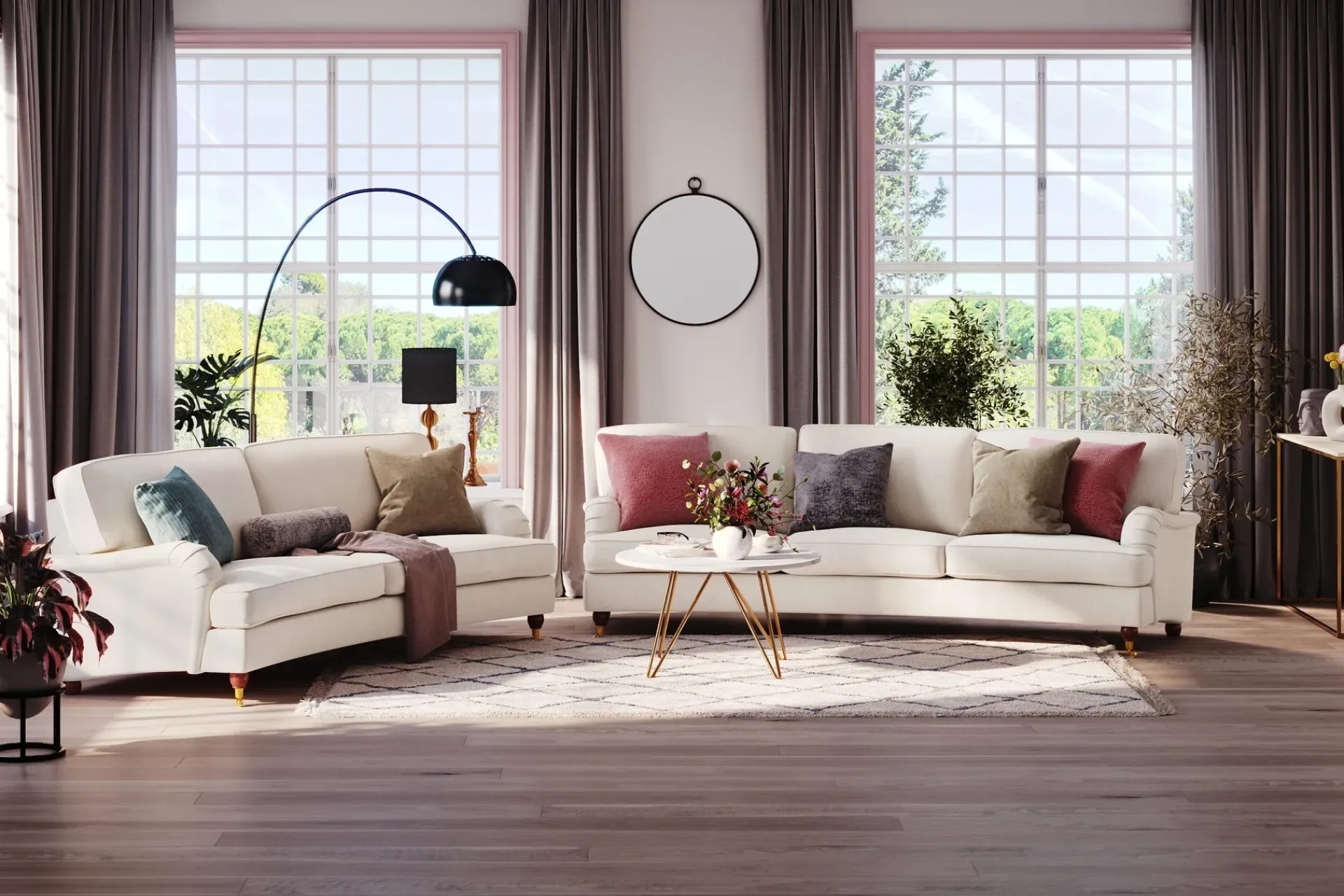 Bloomington Velour Sofa & Fløyel Sofa-Howard Lyx 3-seters Svunget Fløyelssofa Cremehvit