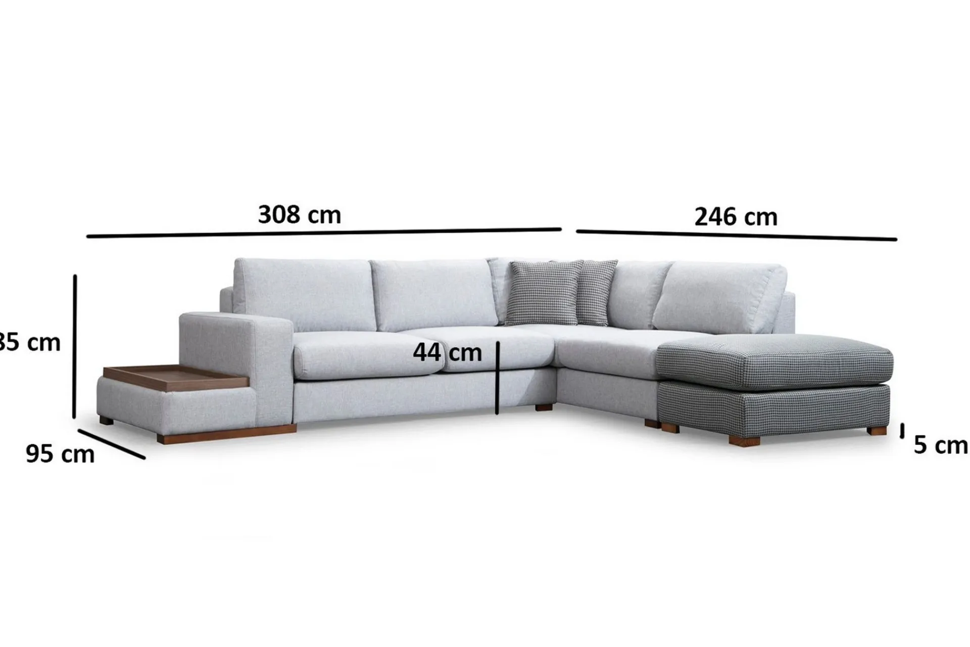 Sofa Med Sjeselong-Huelva Divansofa Grey