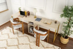 Kontorbord-Hu Skrivebord 60x240 cm Beige,Gull