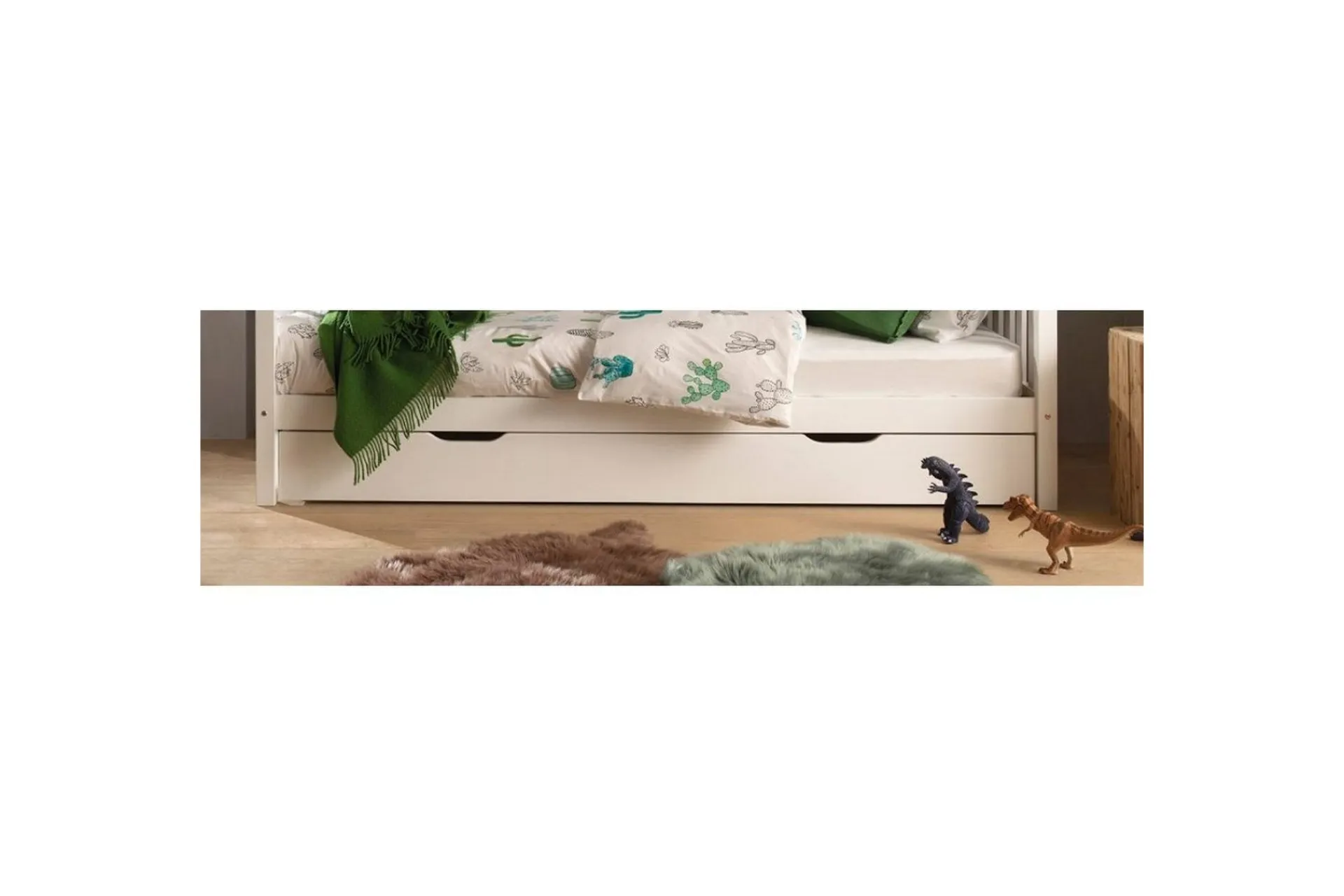 Sengetilbehør & Sengegavl-Husseng med skuff Dallas 90x200 cm , Med gjerde Hvit