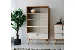 Bokhylle-Hylle HELENA 80x40xH140cm MDF naturlig / hvit Hvit,Tre/Natur