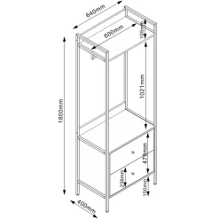 Hattehylle|Hattehylle-Hylle til entré HOME4YOU Hannes 64x40x180 cm rustikk melamin med skuffer brun