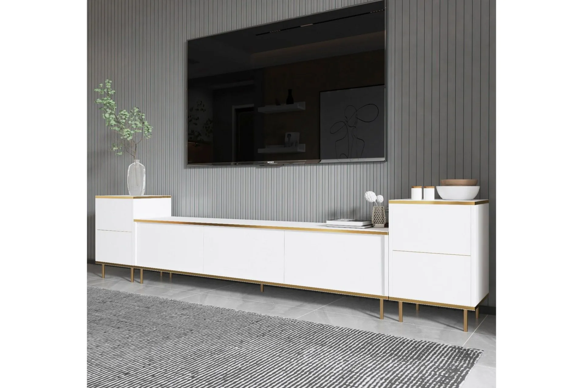 Tv-Benk & Mediabenk-Imaj TV-benk 180 cm Hvit,Gull