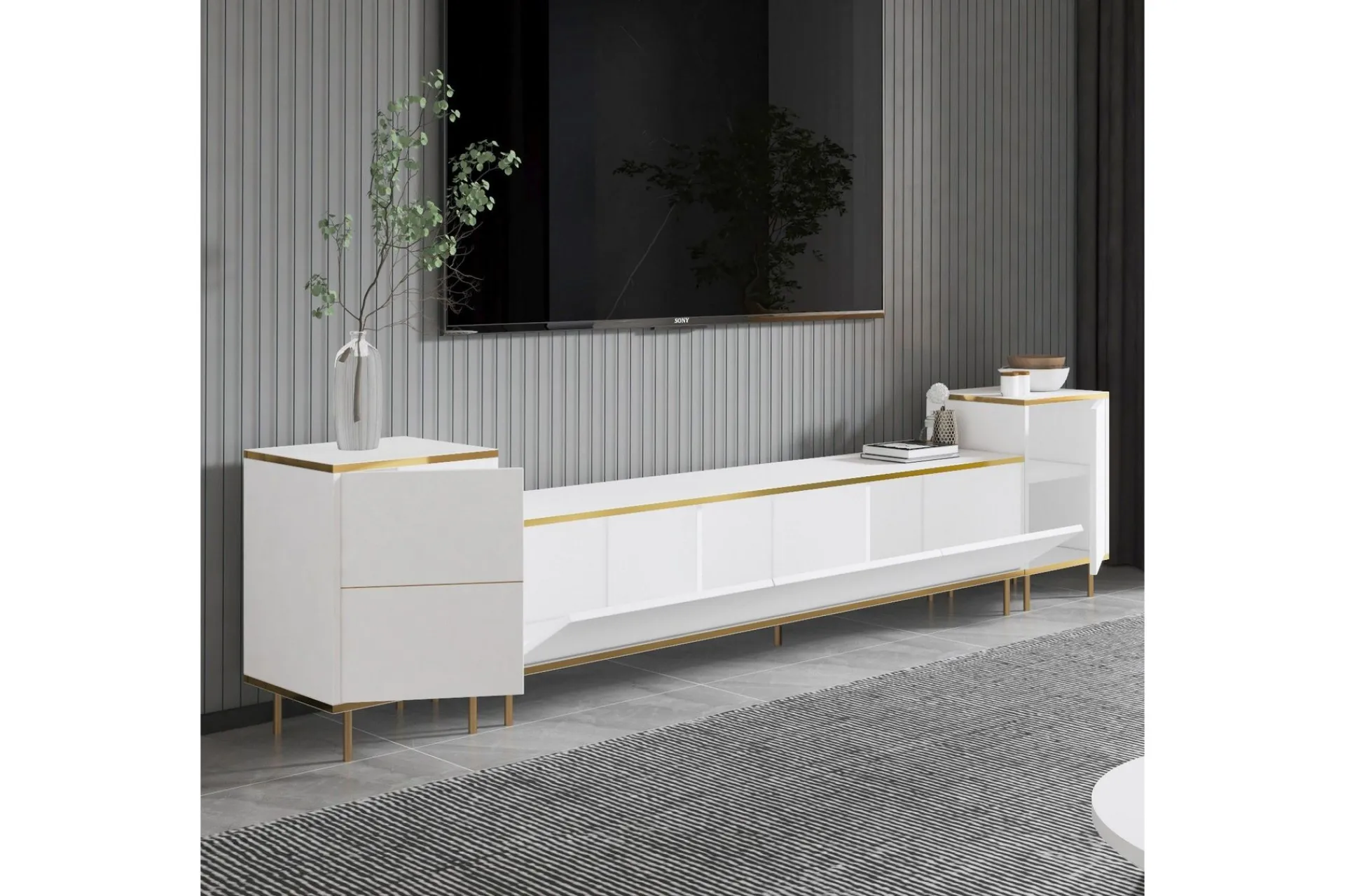 Tv-Benk & Mediabenk-Imaj TV-benk 180 cm Hvit,Gull
