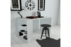 Kontorbord-Irbene Skrivebord 90 cm med Oppbevaring 3 Hyller Hvit