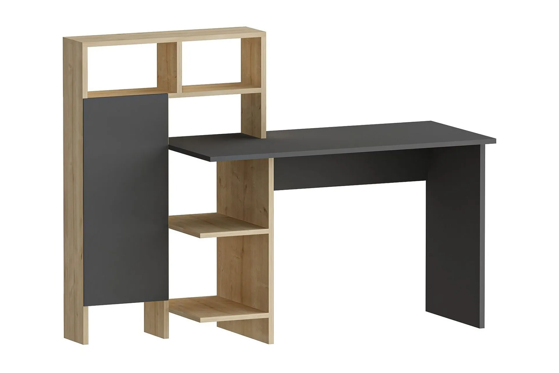 Kontorbord-Irbene Skrivebord 135 cm med Oppbevaring Hyller + Skap Natur,Antracit