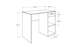 Irbene Skrivebord 90 cm med Oppbevaring Skuff + 2 Hyller