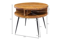 Wohnling Sofabord-Irias Sofabord 60 cm med Oppbevaring Hylle Rundt Tre/Natur