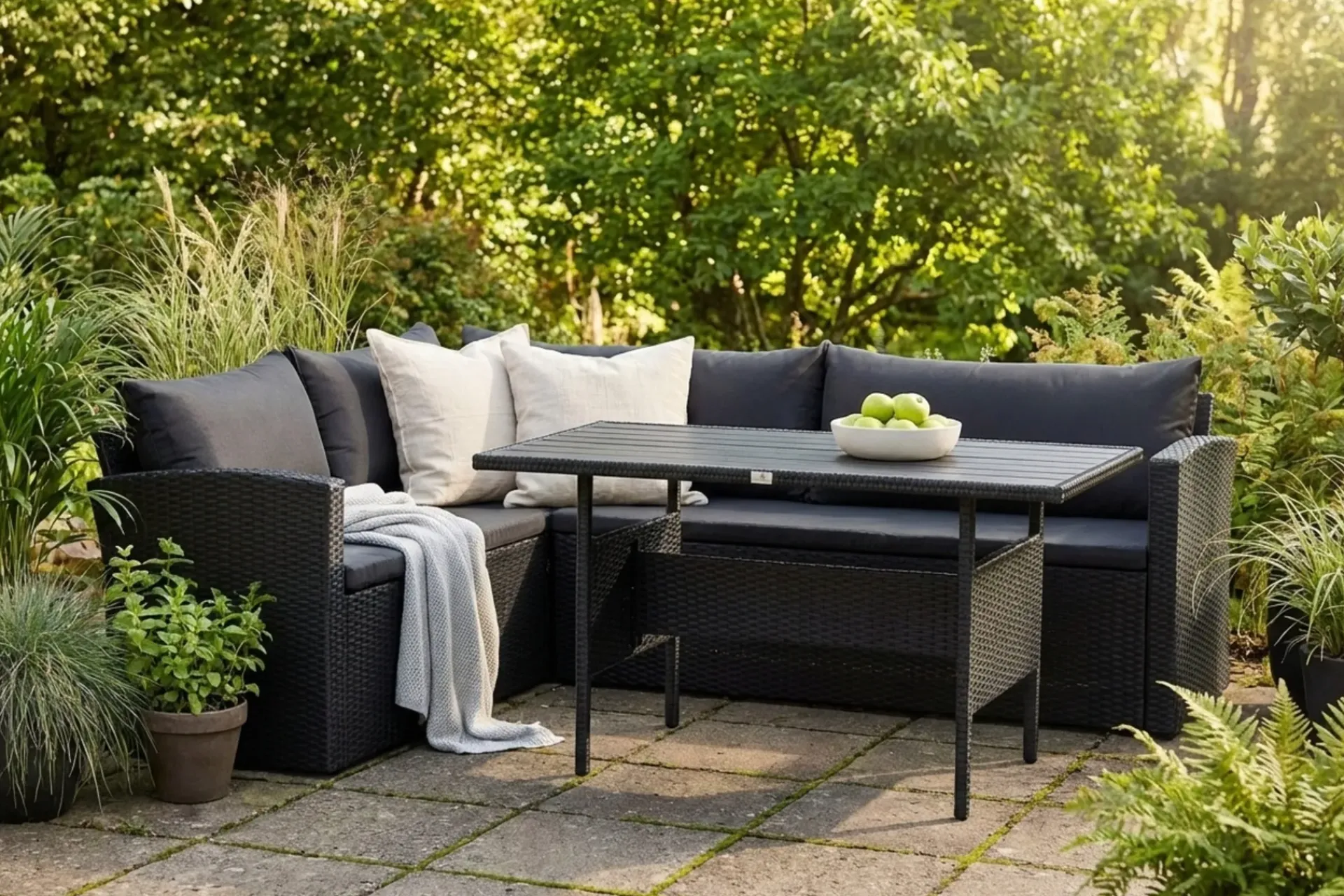 Comfort Garden Puteoppbevaring & Møbelbeskyttelse|Hagemøbler Barn-James Light Sofagruppe 5-seter Svart