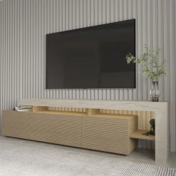 Tv-Benk & Mediabenk-Jurukovo TV-benk 192x53x37 cm Travertin, varm eik
