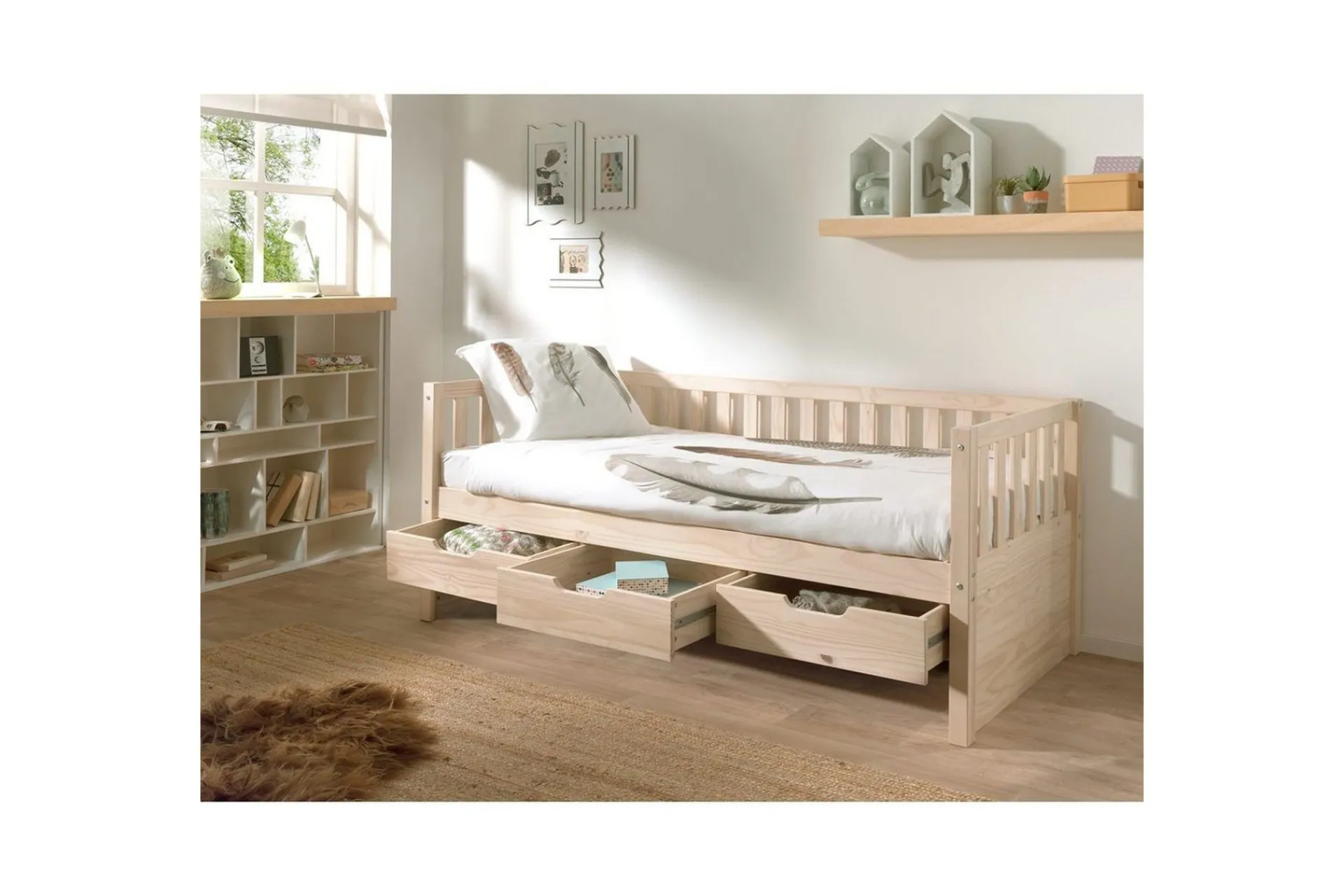 Barneseng & Juniorseng-Kabin seng Fritz Naturlig, Med skuff Natural