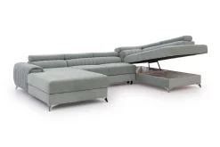 Velour Sofa & Fløyel Sofa|Sovesofaer-Kamran Sovesofa m. Divan og Sjeselong med Oppbevaring Svart