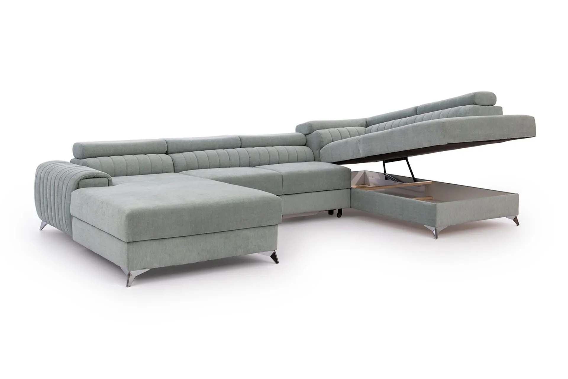 Velour Sofa & Fløyel Sofa|Sovesofaer-Kamran Sovesofa m. Divan og Sjeselong med Oppbevaring Svart