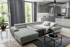 Velour Sofa & Fløyel Sofa|Sovesofaer-Kamran Sovesofa m. Divan og Sjeselong med Oppbevaring Svart