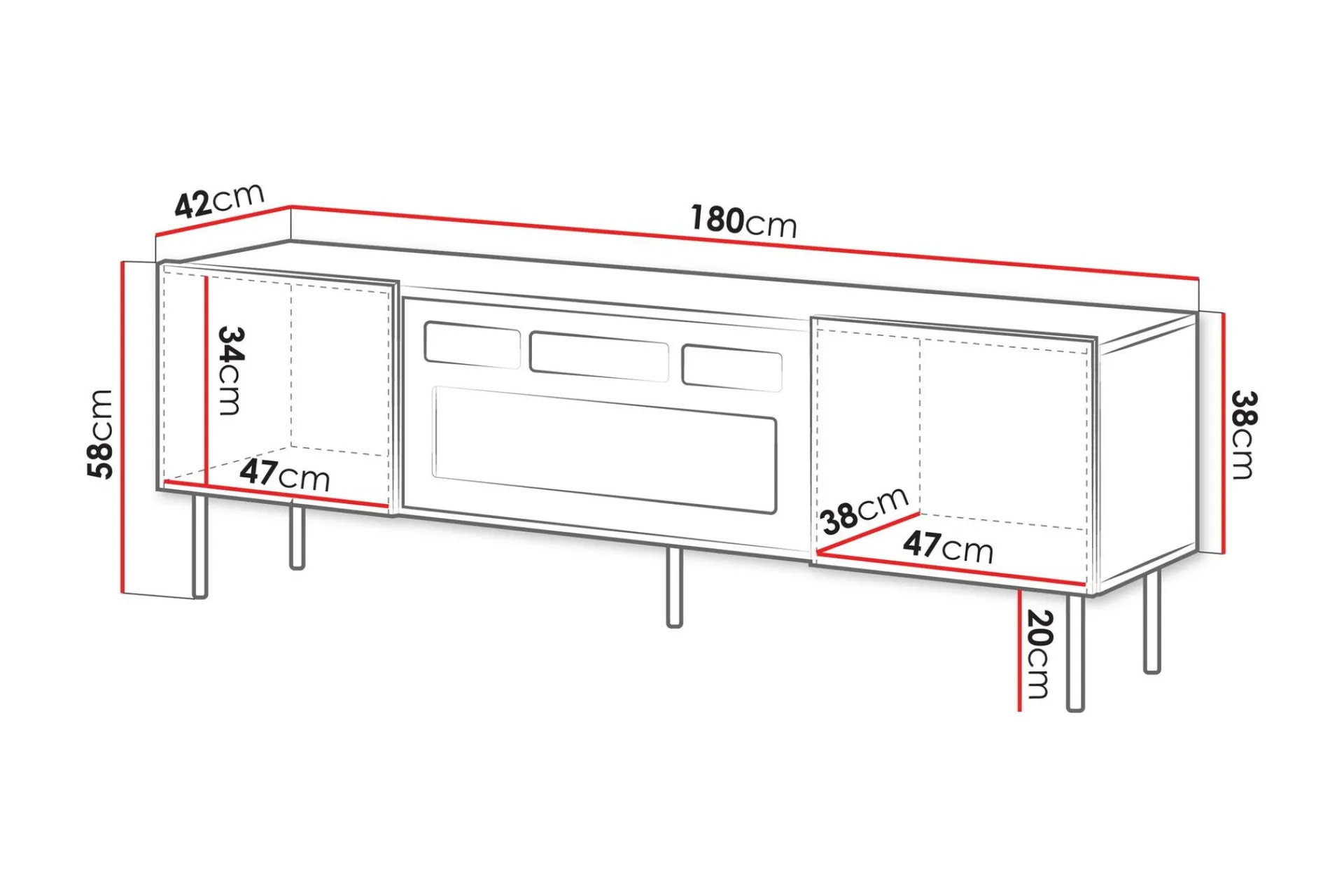 Tv-Benk & Mediabenk-Kamta TV-benk 180 cm Svart