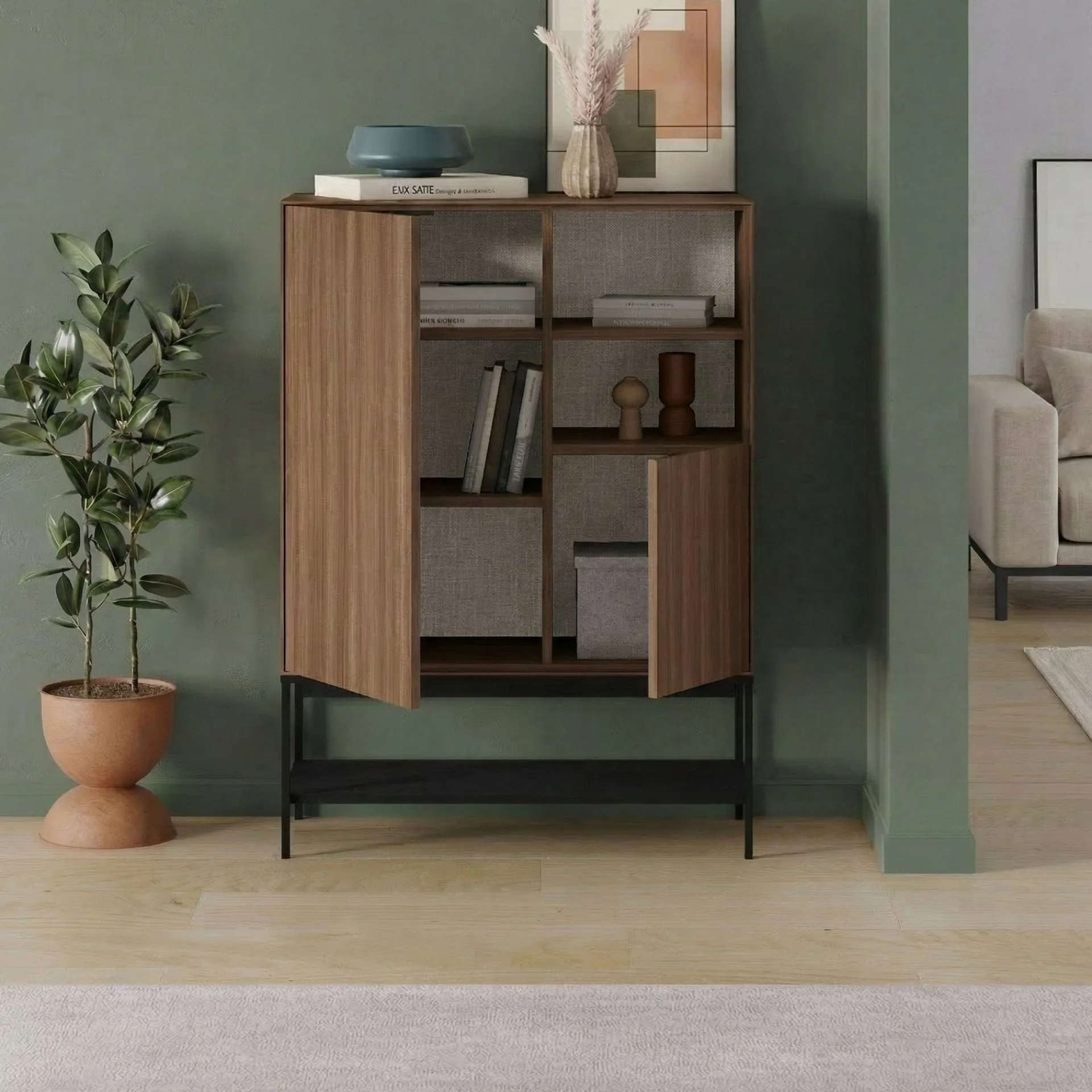 Sideboard & Skjenker-Kenvor Skjenk 90x125x40 cm Milano Walnut, Wood Black, Black