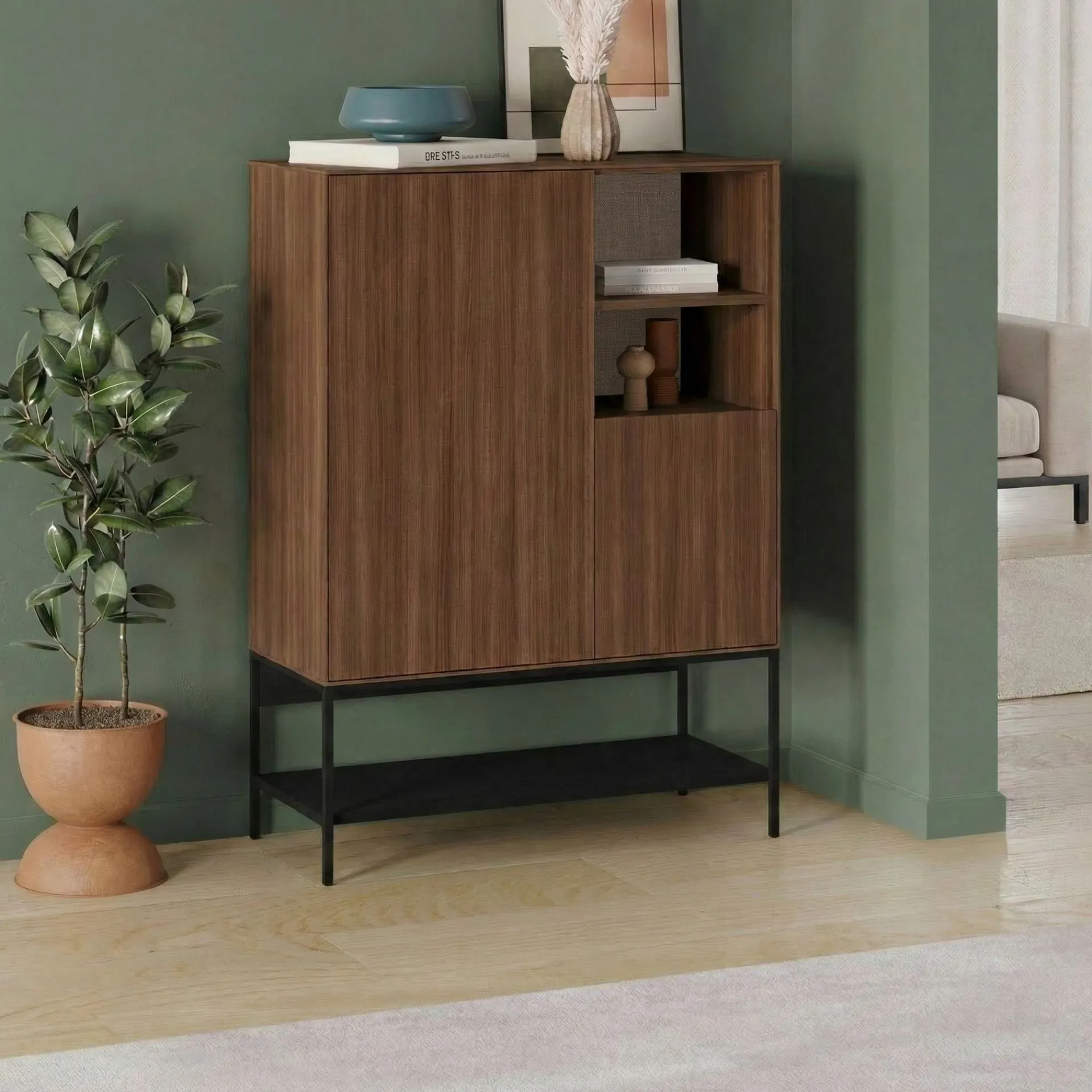 Sideboard & Skjenker-Kenvor Skjenk 90x125x40 cm Milano Walnut, Wood Black, Black