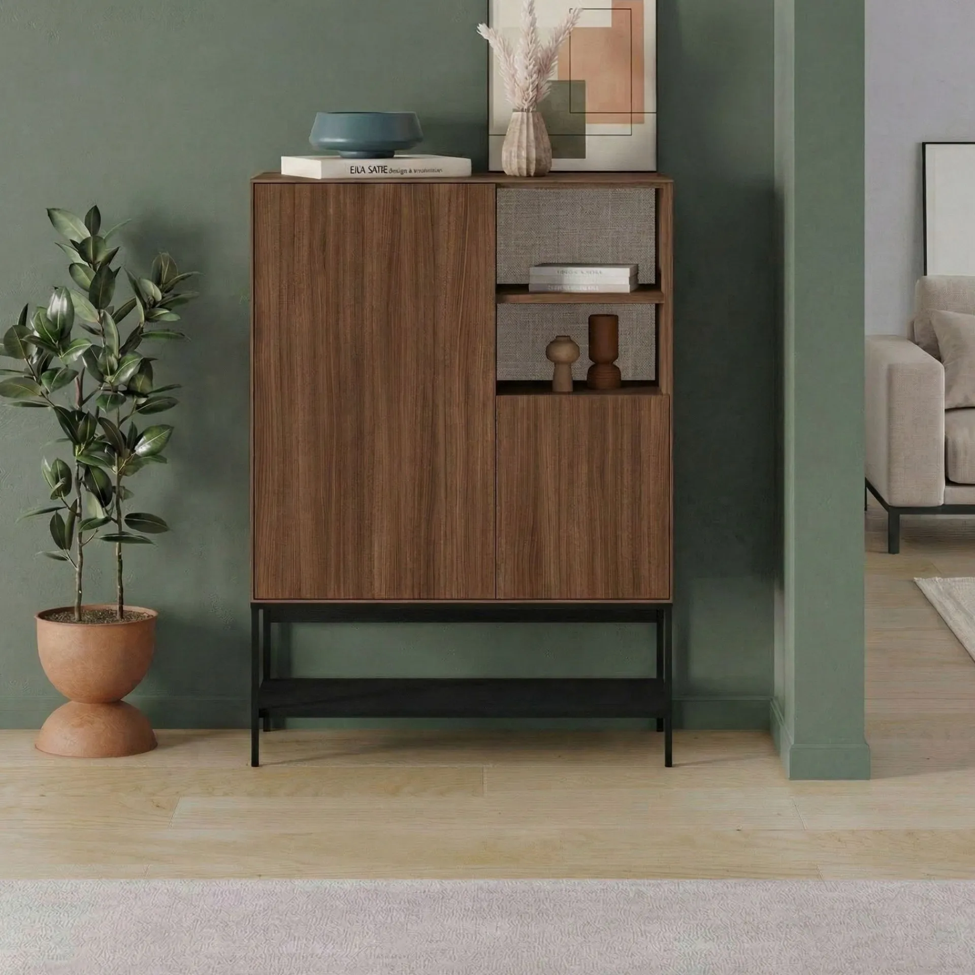 Sideboard & Skjenker-Kenvor Skjenk 90x125x40 cm Milano Walnut, Wood Black, Black