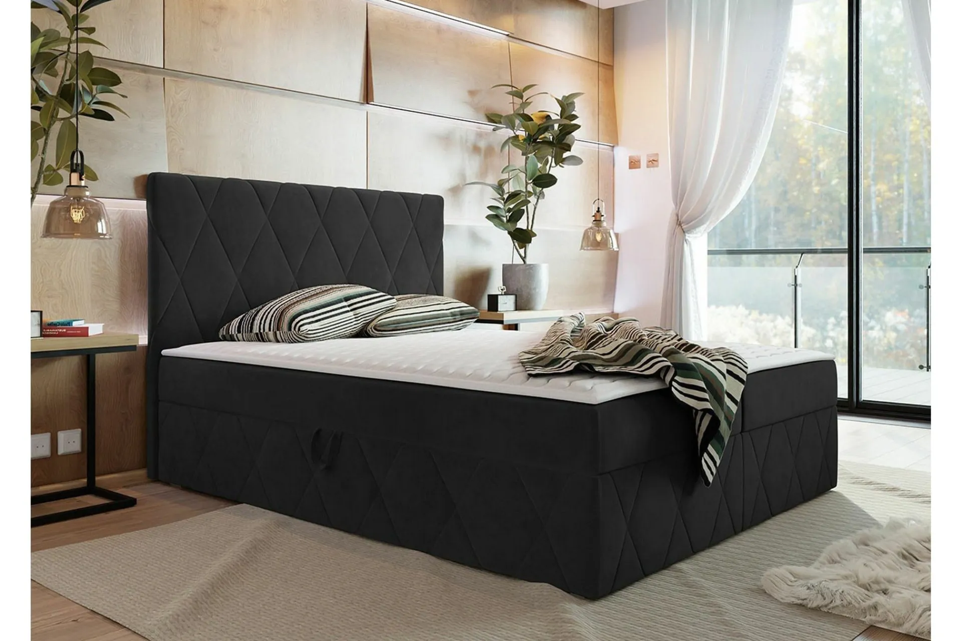 Kontinentalsenger|Seng Med Oppbevaring-Kintore Kontinentalseng 140x200 cm Svart