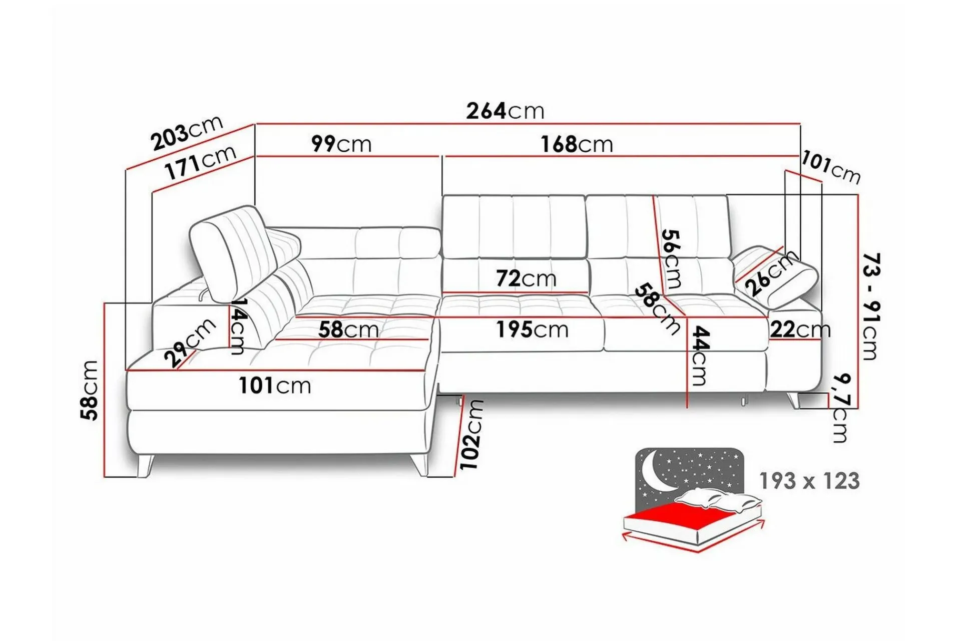 Kintore 3-sits Hörnbäddsoffa Black