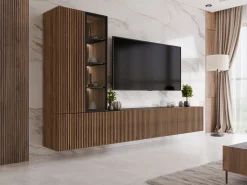 Scandinavian Choice Klinkerville møbelsett ribbet TV-benk vitrineskap med LED-belysning vegghengt - gulvstående 260 cm